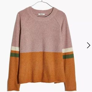 Madewell Striped Roll-Trim Waffle Pullover Sweater in Cotton-Merino Yarn